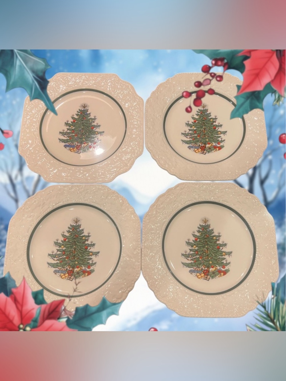 4 Vintage Cuthbertson Dickens
Embossed Christmas Salad Plates.